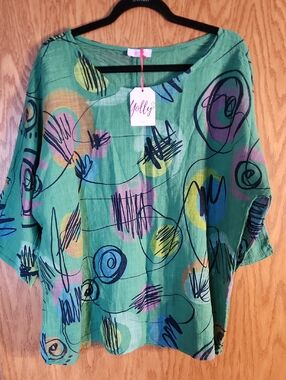 Yolly Italy, Nwt Size Xl Green Abstract Print Women's Top